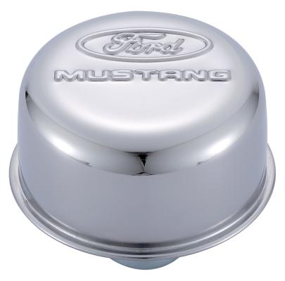 Engine Valve Cover Breather 3 Inch Diameter Ford Mustang Logo Push-In Style Chrome Ford Racing