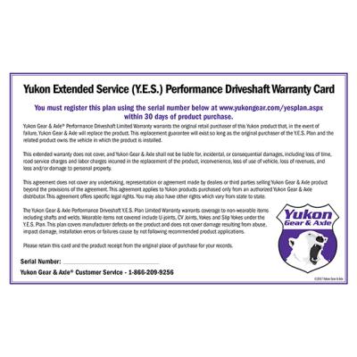 Extended Service (Yes) Plan Warranty For Performance Driveshafts Y.E.S. Driveshaft - Extended Service Warranty Yukon Gear