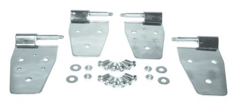 Door Hinge Set, Left &amp; Right Front Upper &amp; Lower Door Side Polished Stainless Steel Set Of 4 w/Hardware w/Half Doors w/Provisions For Mirrors RT Off Road