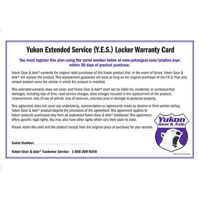 Extended Service (Yes) Plan Warranty For Grizzly Or Zip Lockers Y.E.S. Locker - Extended Service Warranty Zip &amp; Grizzly Sales Only Yukon Gear