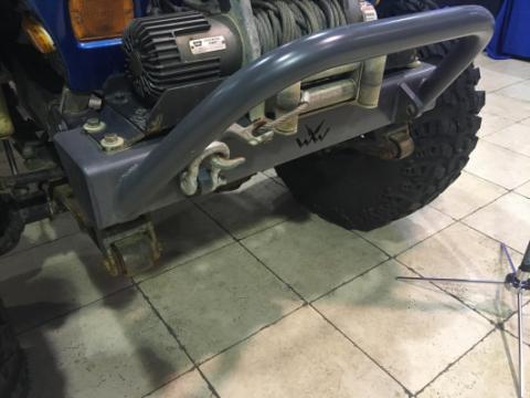 Jeep Stubby Front Bumper w/Bull Bar Bare Steel For 76-87 Jeep CJ7 81-85 Jeep Scrambler Wizard Works Offroad