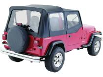 Black OEM Replacement Soft Top for 1988-95 YJ Wrangler w/ Soft Upper Doors Black Denim w/Door Skins And Windows RT Off Road