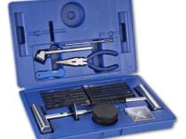 Bulldog Winch 60-piece tire repair kit with plug tools, valve cores, and blow molded case